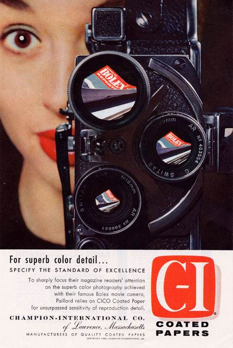 Bolex Reporter and Champion International ad