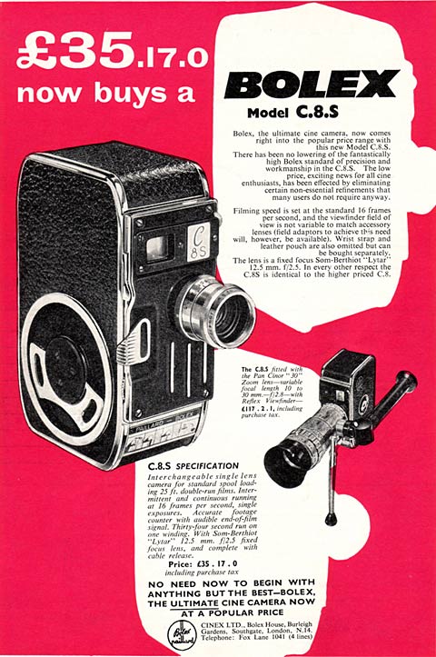 Bolex C8S ad from Cinex Ltd